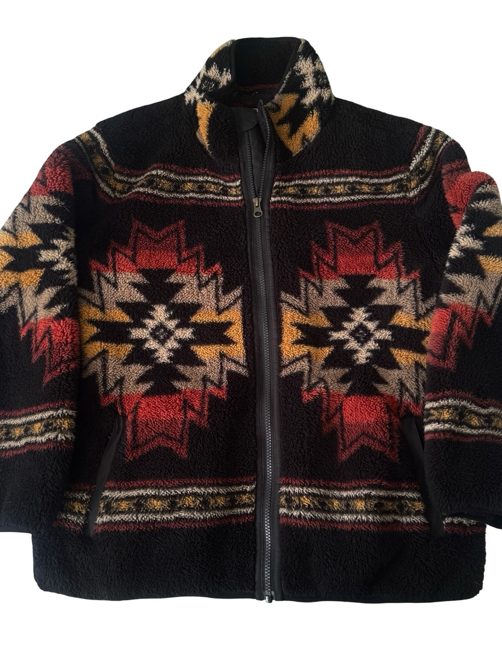 Faherty Women's Doug Good Feather High Pile Fleece Jacket Black Aztec Size L